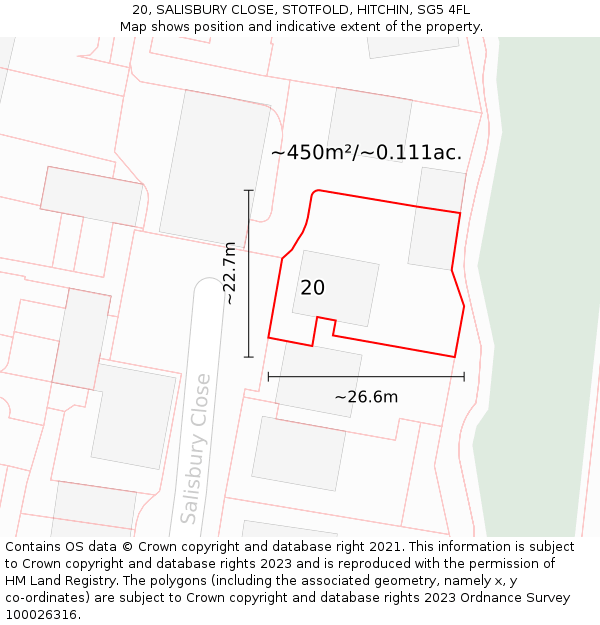 20, SALISBURY CLOSE, STOTFOLD, HITCHIN, SG5 4FL: Plot and title map