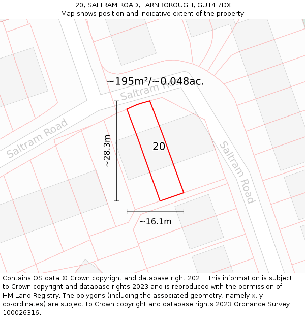 20, SALTRAM ROAD, FARNBOROUGH, GU14 7DX: Plot and title map