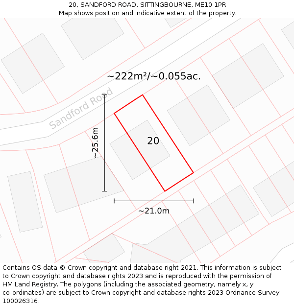 20, SANDFORD ROAD, SITTINGBOURNE, ME10 1PR: Plot and title map