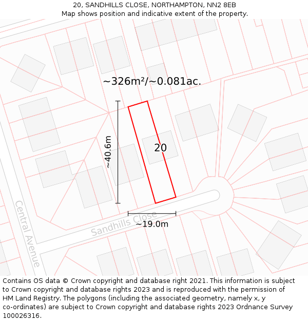 20, SANDHILLS CLOSE, NORTHAMPTON, NN2 8EB: Plot and title map