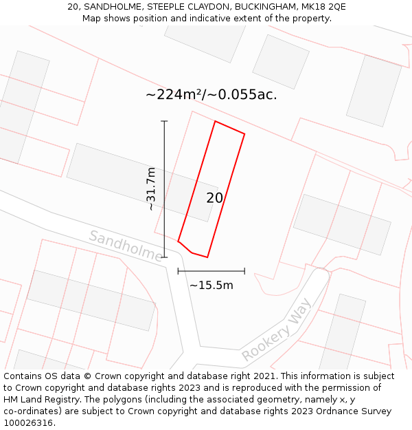20, SANDHOLME, STEEPLE CLAYDON, BUCKINGHAM, MK18 2QE: Plot and title map
