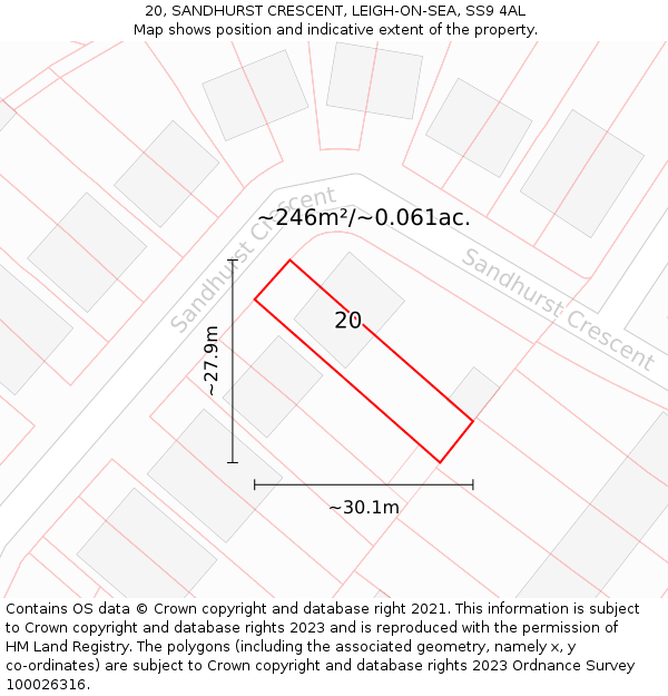 20, SANDHURST CRESCENT, LEIGH-ON-SEA, SS9 4AL: Plot and title map