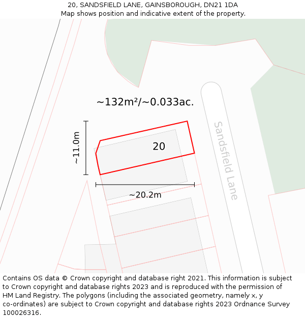 20, SANDSFIELD LANE, GAINSBOROUGH, DN21 1DA: Plot and title map