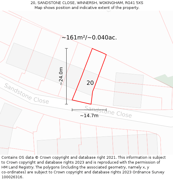 20, SANDSTONE CLOSE, WINNERSH, WOKINGHAM, RG41 5XS: Plot and title map