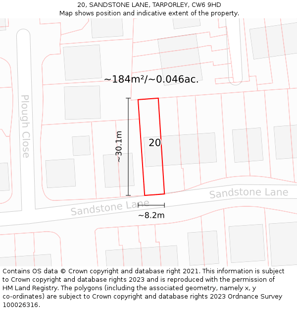 20, SANDSTONE LANE, TARPORLEY, CW6 9HD: Plot and title map