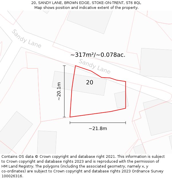 20, SANDY LANE, BROWN EDGE, STOKE-ON-TRENT, ST6 8QL: Plot and title map