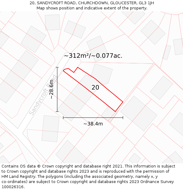 20, SANDYCROFT ROAD, CHURCHDOWN, GLOUCESTER, GL3 1JH: Plot and title map