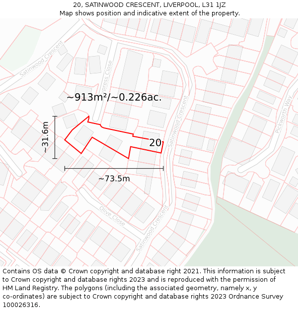 20, SATINWOOD CRESCENT, LIVERPOOL, L31 1JZ: Plot and title map