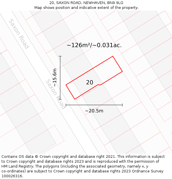 20, SAXON ROAD, NEWHAVEN, BN9 9LG: Plot and title map