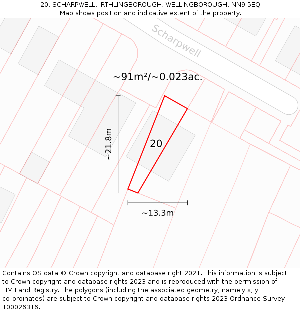 20, SCHARPWELL, IRTHLINGBOROUGH, WELLINGBOROUGH, NN9 5EQ: Plot and title map