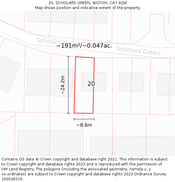 20, SCHOLARS GREEN, WIGTON, CA7 9QW: Plot and title map