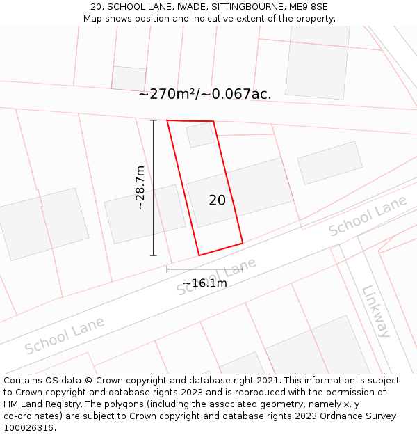 20, SCHOOL LANE, IWADE, SITTINGBOURNE, ME9 8SE: Plot and title map