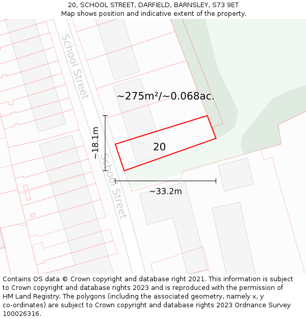 20, SCHOOL STREET, DARFIELD, BARNSLEY, S73 9ET: Plot and title map