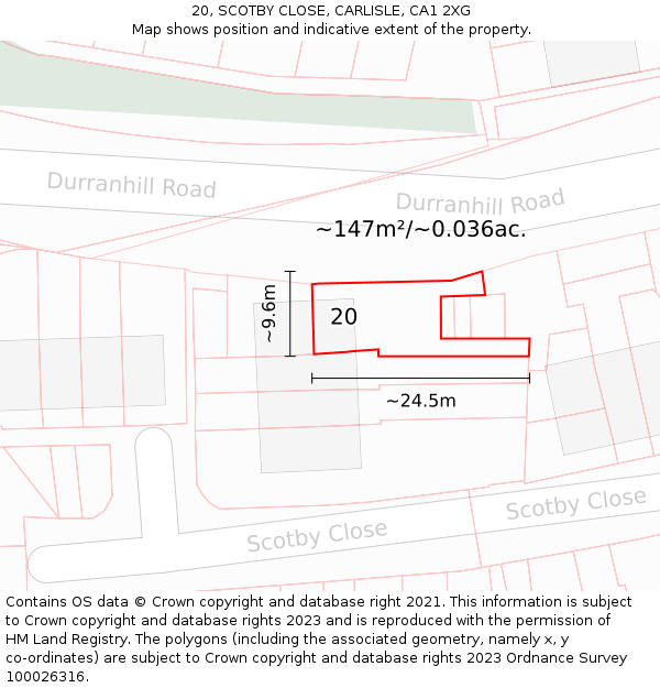 20, SCOTBY CLOSE, CARLISLE, CA1 2XG: Plot and title map