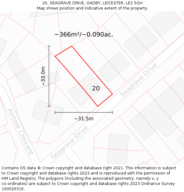 20, SEAGRAVE DRIVE, OADBY, LEICESTER, LE2 5GH: Plot and title map