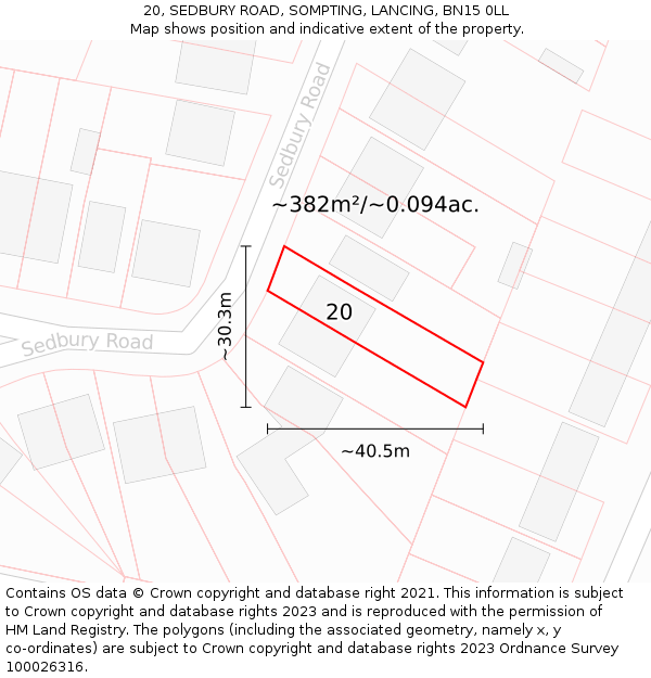 20, SEDBURY ROAD, SOMPTING, LANCING, BN15 0LL: Plot and title map