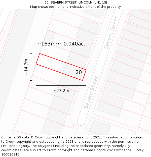 20, SEVERN STREET, LINCOLN, LN1 1SJ: Plot and title map