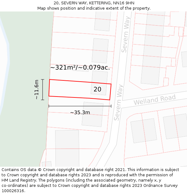 20, SEVERN WAY, KETTERING, NN16 9HN: Plot and title map