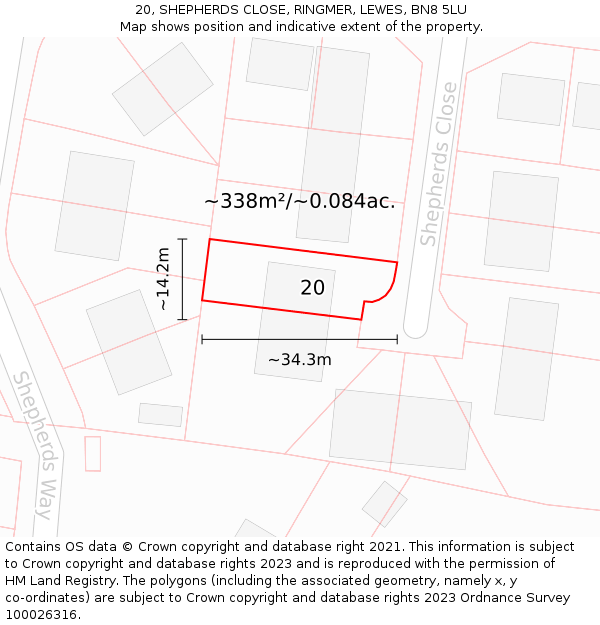 20, SHEPHERDS CLOSE, RINGMER, LEWES, BN8 5LU: Plot and title map
