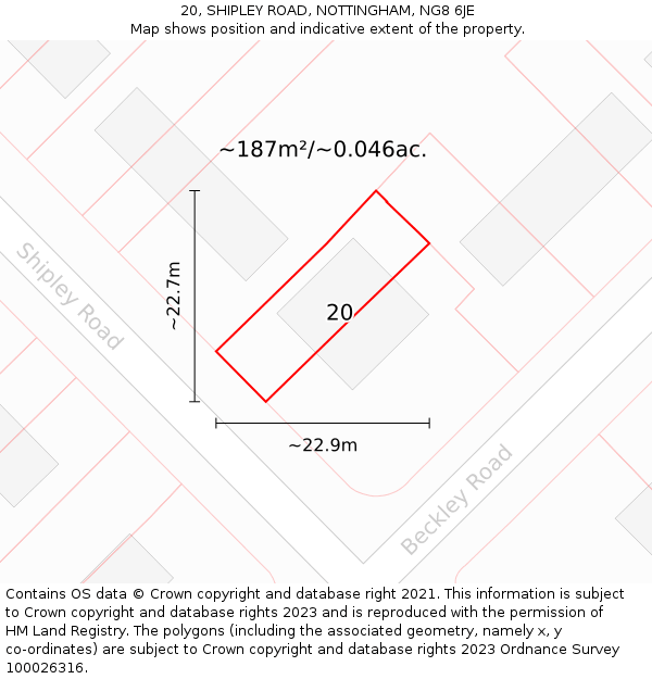 20, SHIPLEY ROAD, NOTTINGHAM, NG8 6JE: Plot and title map