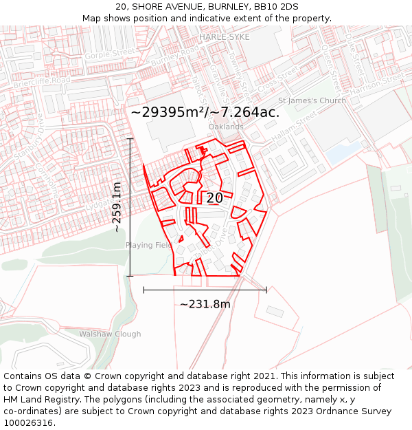 20, SHORE AVENUE, BURNLEY, BB10 2DS: Plot and title map