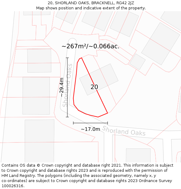 20, SHORLAND OAKS, BRACKNELL, RG42 2JZ: Plot and title map