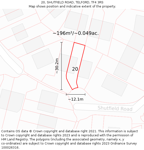 20, SHUTFIELD ROAD, TELFORD, TF4 3RS: Plot and title map