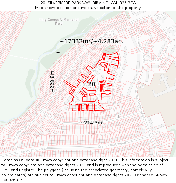 20, SILVERMERE PARK WAY, BIRMINGHAM, B26 3GA: Plot and title map