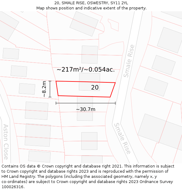 20, SMALE RISE, OSWESTRY, SY11 2YL: Plot and title map