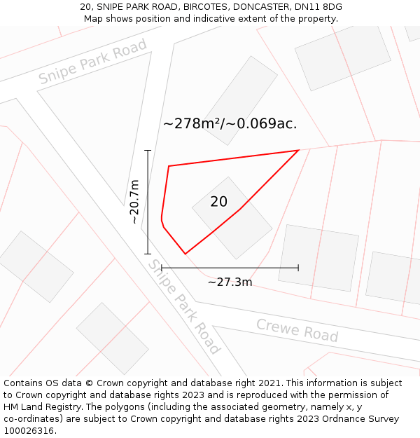 20, SNIPE PARK ROAD, BIRCOTES, DONCASTER, DN11 8DG: Plot and title map