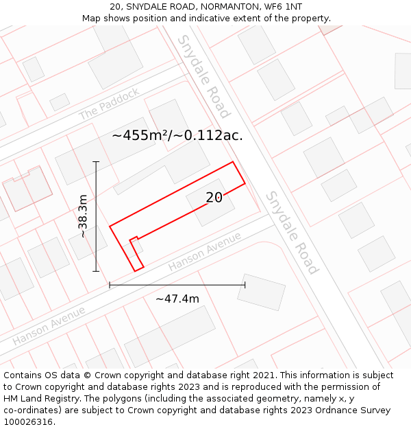 20, SNYDALE ROAD, NORMANTON, WF6 1NT: Plot and title map