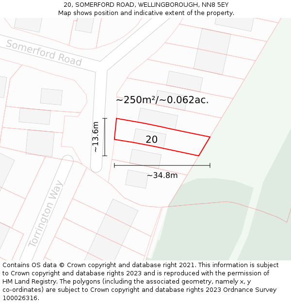 20, SOMERFORD ROAD, WELLINGBOROUGH, NN8 5EY: Plot and title map