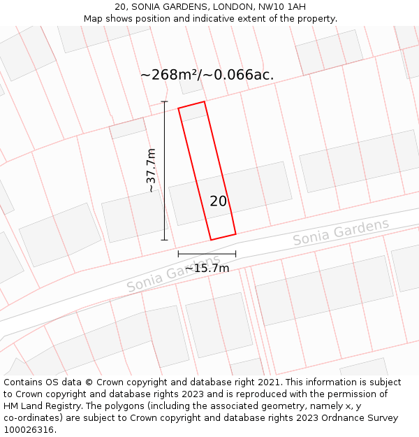 20, SONIA GARDENS, LONDON, NW10 1AH: Plot and title map