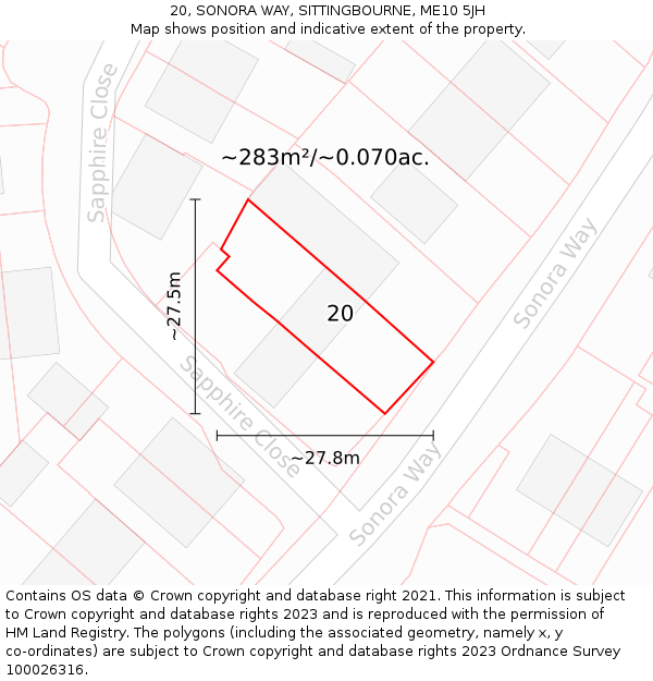 20, SONORA WAY, SITTINGBOURNE, ME10 5JH: Plot and title map