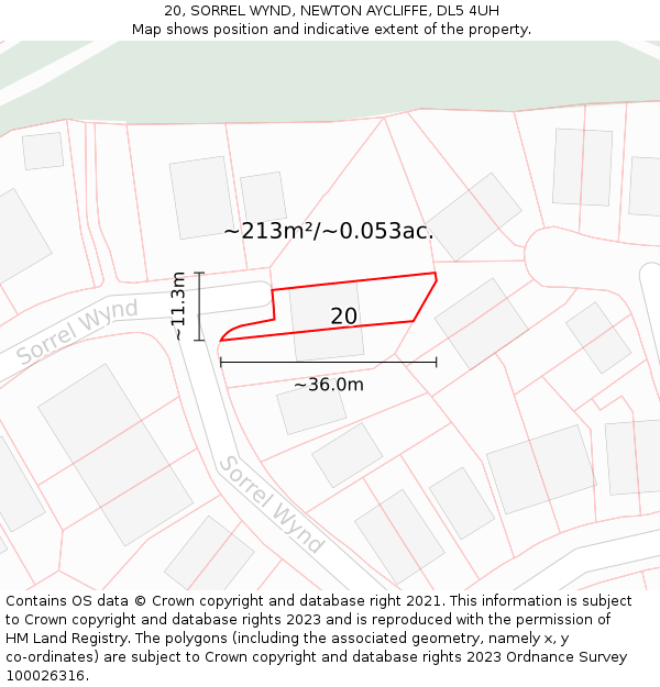 20, SORREL WYND, NEWTON AYCLIFFE, DL5 4UH: Plot and title map