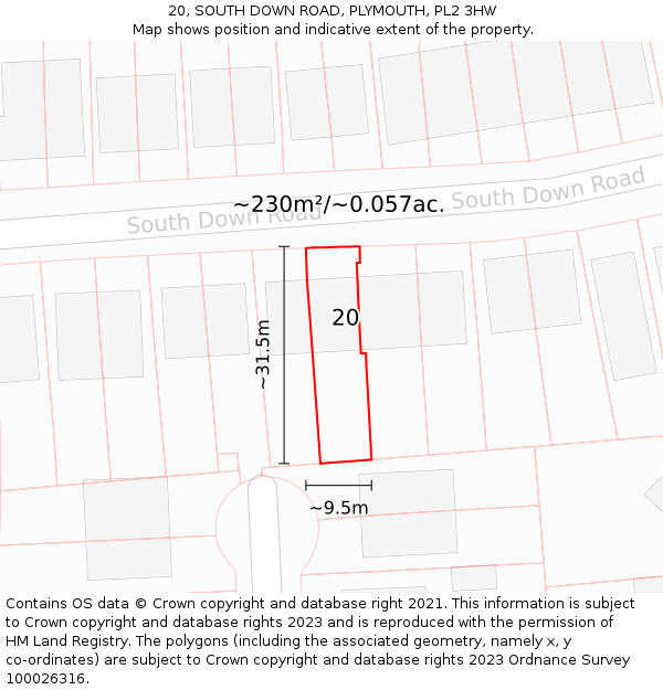 20, SOUTH DOWN ROAD, PLYMOUTH, PL2 3HW: Plot and title map