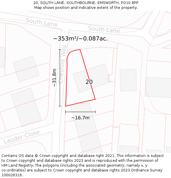 20, SOUTH LANE, SOUTHBOURNE, EMSWORTH, PO10 8PP: Plot and title map