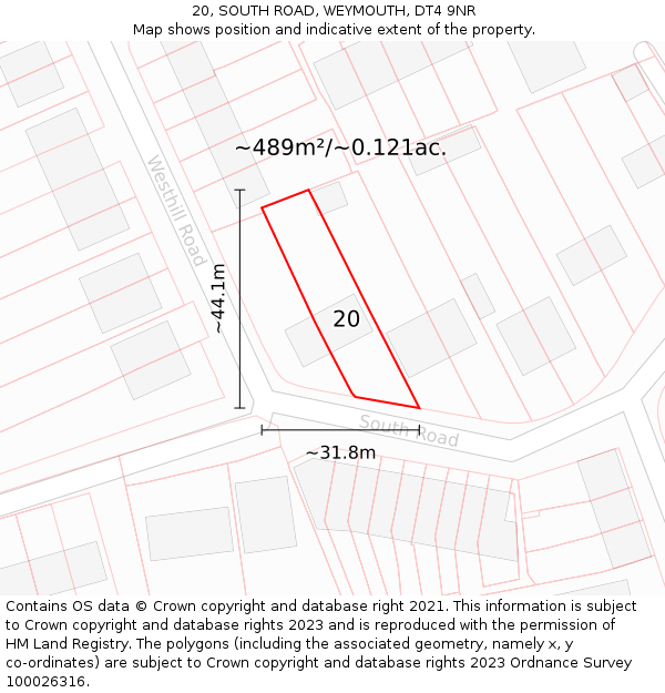 20, SOUTH ROAD, WEYMOUTH, DT4 9NR: Plot and title map