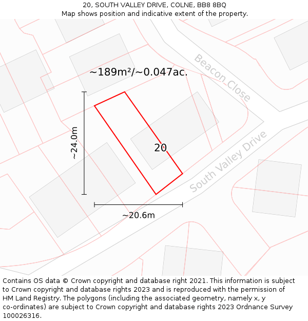 20, SOUTH VALLEY DRIVE, COLNE, BB8 8BQ: Plot and title map