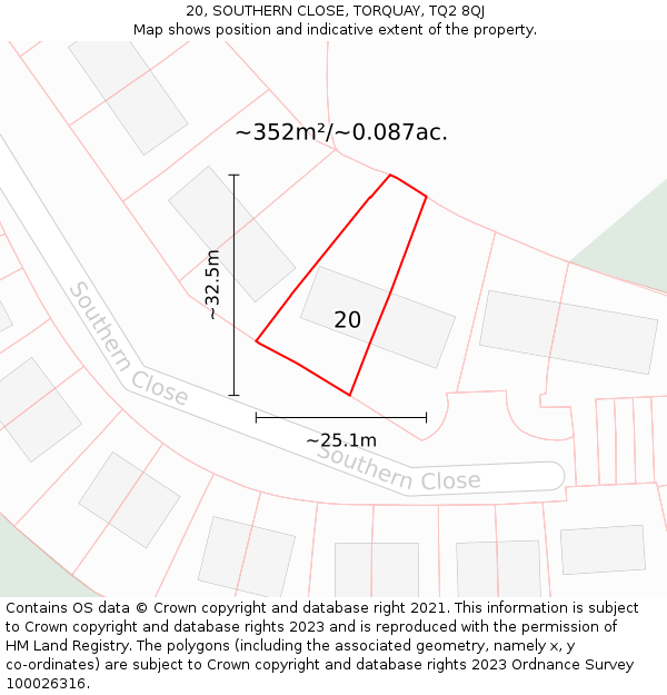 20, SOUTHERN CLOSE, TORQUAY, TQ2 8QJ: Plot and title map