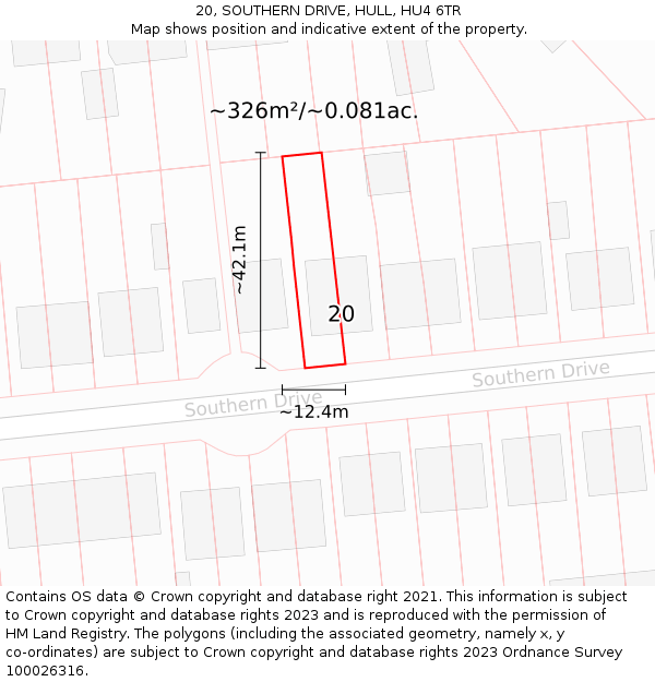 20, SOUTHERN DRIVE, HULL, HU4 6TR: Plot and title map