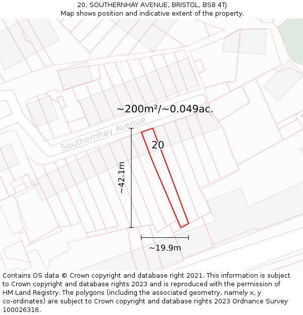 20, SOUTHERNHAY AVENUE, BRISTOL, BS8 4TJ: Plot and title map