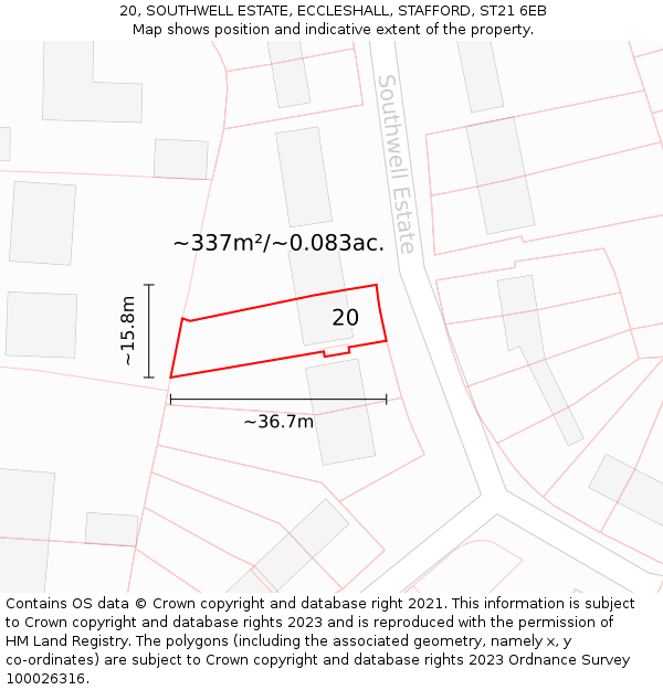 20, SOUTHWELL ESTATE, ECCLESHALL, STAFFORD, ST21 6EB: Plot and title map