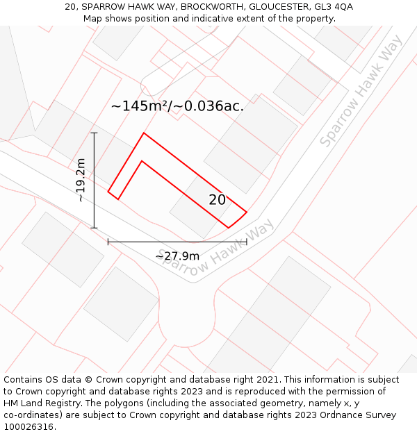 20, SPARROW HAWK WAY, BROCKWORTH, GLOUCESTER, GL3 4QA: Plot and title map