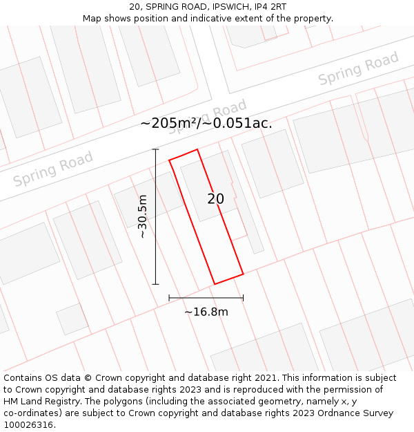 20, SPRING ROAD, IPSWICH, IP4 2RT: Plot and title map