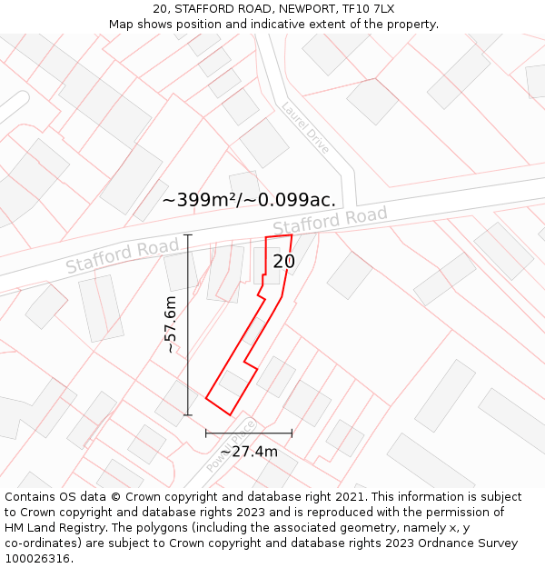 20, STAFFORD ROAD, NEWPORT, TF10 7LX: Plot and title map