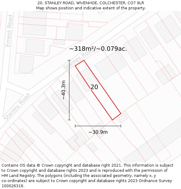 20, STANLEY ROAD, WIVENHOE, COLCHESTER, CO7 9LR: Plot and title map