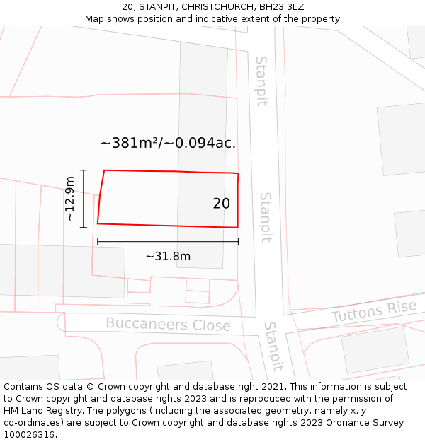 20, STANPIT, CHRISTCHURCH, BH23 3LZ: Plot and title map