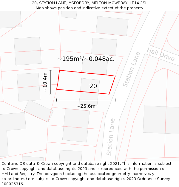 20, STATION LANE, ASFORDBY, MELTON MOWBRAY, LE14 3SL: Plot and title map