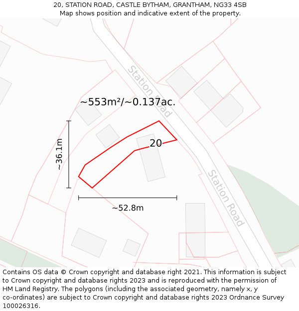 20, STATION ROAD, CASTLE BYTHAM, GRANTHAM, NG33 4SB: Plot and title map